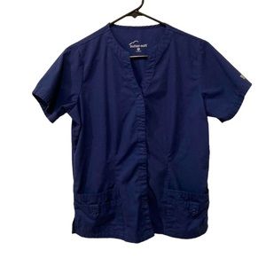 Women’s—Uniform Advantage Butter Soft Navy Short Sleeve V-Neck Scrub Top. Size S